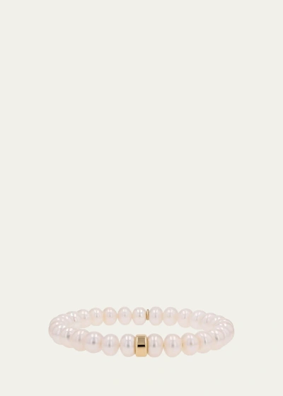 Sheryl Lowe Pearl 8mm Beaded Bracelet With Plain Rondelle In Pink