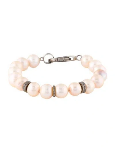 Pre-owned Sheryl Lowe Pearl & Diamond Bead Bracelet, 6.5" In Multi