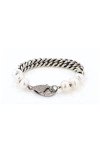 Sheryl Lowe Pearl And Double Chain Bracelet With Diamond Lobster Clasp In Pearl/sterling Silver