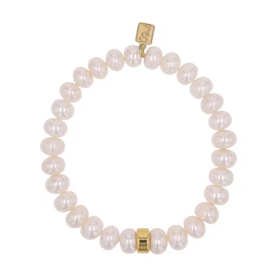 Sheryl Lowe Pearl Bracelet With Gold Donut Bead In 14k Yellow Gold,pearl
