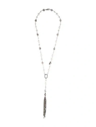 Pre-owned Sheryl Lowe Pearl, Labradorite Moonstone, & Quartz Lavalier Necklace, 32.25" In Multi