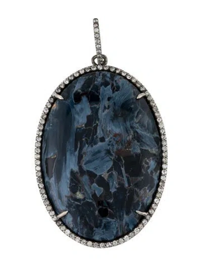 Pre-owned Sheryl Lowe Pietersite & Diamond Oval Pendant, 2.75" In Multi