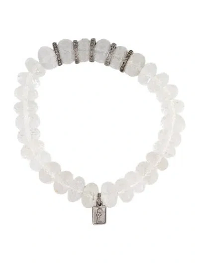 Pre-owned Sheryl Lowe Quartz & Diamond Bead Bracelet, 6.25" In Multicolor
