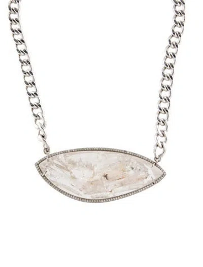 Pre-owned Sheryl Lowe Quartz & Diamond Curb Link Pendant Necklace, 18" In Multi