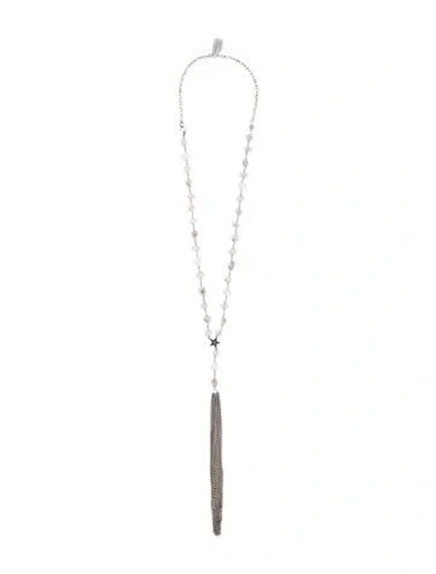 Pre-owned Sheryl Lowe Quartz, Tourmalinated Quartz, & Diamond Lavalier Fringe Necklace, 34" In Multi