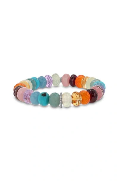 Sheryl Lowe Rainbow Mix 10mm Bead Bracelet With 3 Diamond Rondelles In Rainbox Mix/sterling Silver