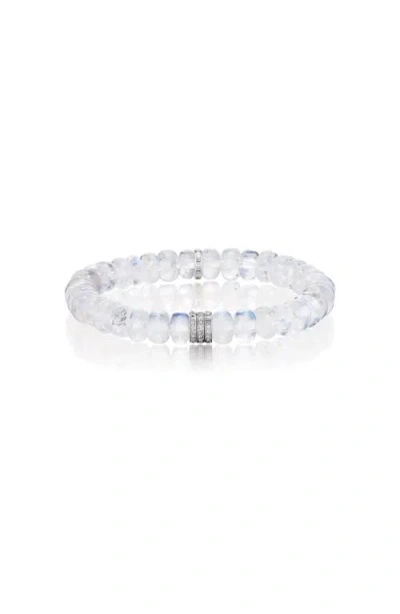 Sheryl Lowe Rainbow Moonstone 8mm Bead Bracelet With 3 Clustered Diamond Rondelles