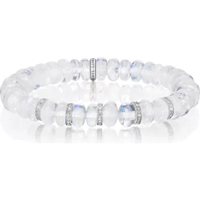 Sheryl Lowe Rainbow Moonstone 8mm Bead Bracelet With 5 Diamond Rondelles