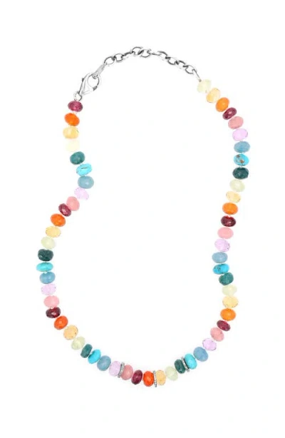 Sheryl Lowe Rainbox Mix Knotted Necklace With 3 Diamond Rondelles In Gray