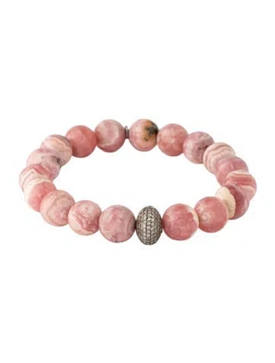 Pre-owned Sheryl Lowe Rhodochrosite & Diamond Bead Bracelet, 6.25" In Multicolor