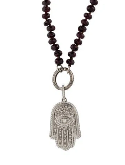 Pre-owned Sheryl Lowe Rhodolite Bead & Diamond Hamsa Pendant Necklace, 34" In Multi