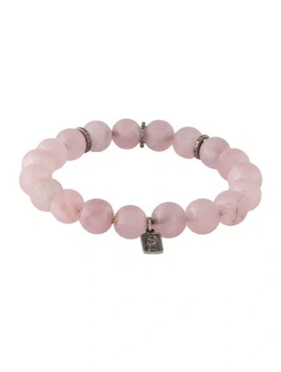 Pre-owned Sheryl Lowe Rose Quartz & Diamond Bead Bracelet, 6.5" In Multicolor