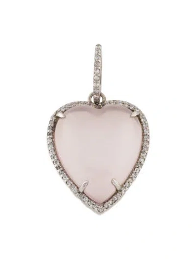 Pre-owned Sheryl Lowe Rose Quartz & Diamond Heart Pendant, 1.5" In Multi