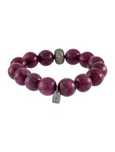 Pre-owned Sheryl Lowe Ruby & Diamond Bead Bracelet, 6.25" In Multi