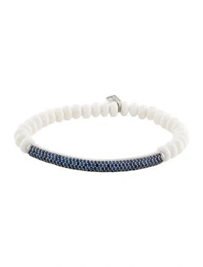 Pre-owned Sheryl Lowe Sapphire & Chalcedony Bar Bead Bracelet, 6.5" In Multi