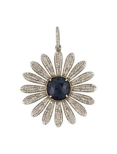 Pre-owned Sheryl Lowe Sapphire & Diamond Daisy Flower Pendant, 2.5" In Multi