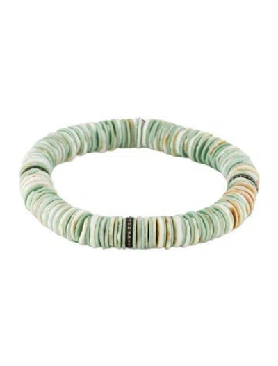 Pre-owned Sheryl Lowe Shell & Diamond Bead Bracelet, 6.5" In Multi