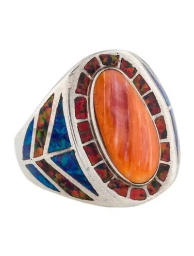 Pre-owned Sheryl Lowe Shell & Synthetic Opal Cocktail Ring In Multi