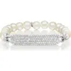 Sheryl Lowe Small Diamond Id Tag On Pearl Bead Bracelet