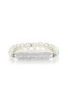 Sheryl Lowe Small Diamond Id Tag On Pearl Bead Bracelet In Metallic