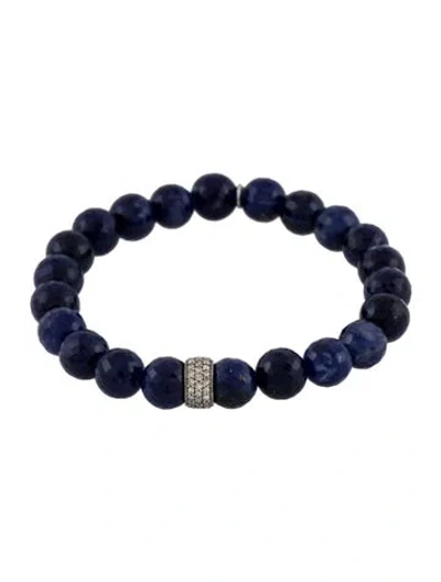 Pre-owned Sheryl Lowe Sodalite & Diamond Beaded Bracelet, 6.25" In Multi