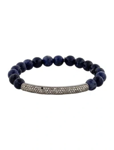 Pre-owned Sheryl Lowe Sodalite & Diamond Pavé Tube Bead Bracelet, 6.25", 6.25" In Multicolor