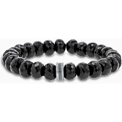 Sheryl Lowe Spinel 10mm Bead Bracelet With Silver And Black Diamond Rondelles In Spinel/sterling Silver