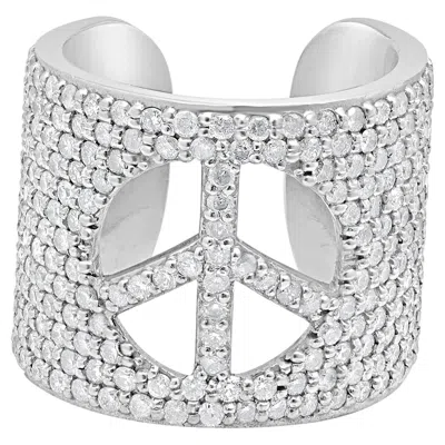 Pre-owned Sheryl Lowe Sterling Silver And Round Diamond Peace Cigar Band In Multiple