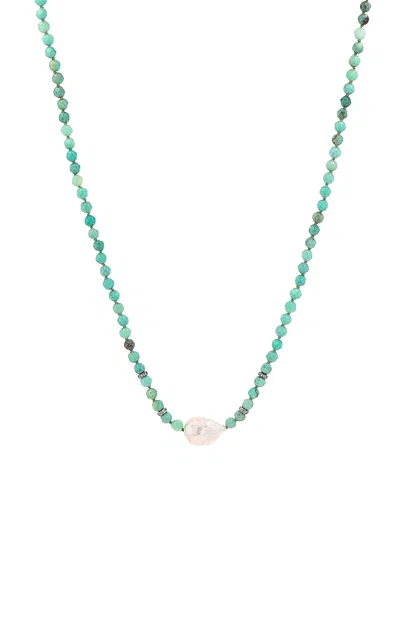 Sheryl Lowe Sterling Silver Chrysoprase; Pearl And Diamond Necklace In Green