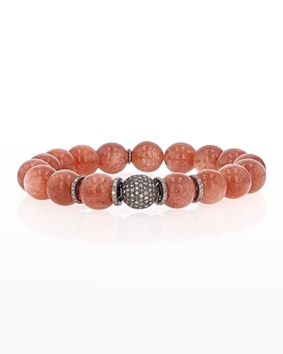 Sheryl Lowe Sunstone And Diamond 4-rondelle Bracelet In Pink