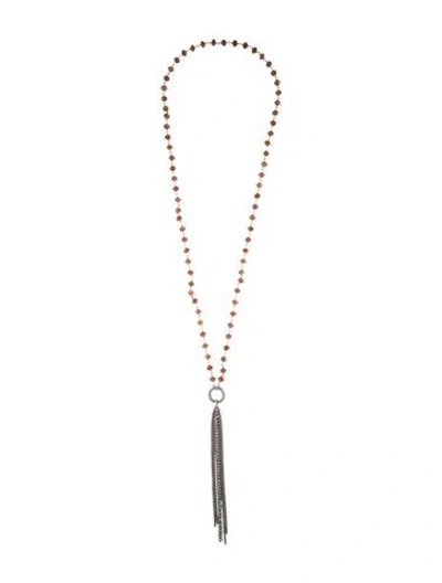 Pre-owned Sheryl Lowe Sunstone & Diamond Beaded Fringe Necklace, 36.5" In Multicolor
