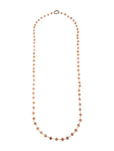 Pre-owned Sheryl Lowe Sunstone & Diamond Clasp Beaded Necklace, 37.75" In Multicolor