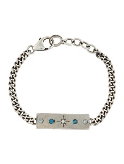 Pre-owned Sheryl Lowe Topaz & Diamond Id Tag Link Bracelet, 7" In Multi