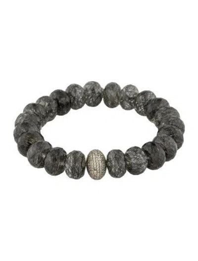 Pre-owned Sheryl Lowe Tourmalated Quartz & Diamond Stretch Bead Bracelet, 6.25" In Multi