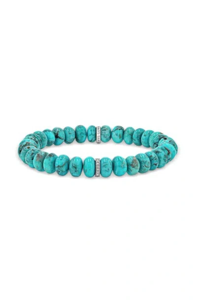 Sheryl Lowe Turquoise 8mm Bead Bracelelt With Diamond Rondelle