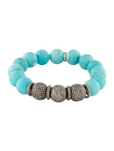 Pre-owned Sheryl Lowe Turquoise & Diamond Beaded Bracelet, 6.5" In Multi