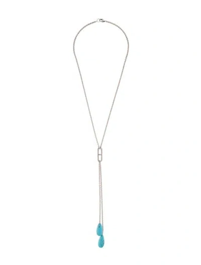 Pre-owned Sheryl Lowe Turquoise & Diamond Laritat Necklace, 28" In Multi