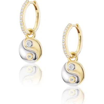 Sheryl Lowe Two Tone Diamond Bezel Yin Yang Charm Earring In Gold