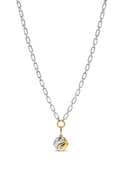 Sheryl Lowe Two Tone Diamond Bezel Yin Yang Pendant Necklace In Metallic
