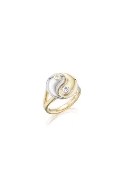 Sheryl Lowe Two Tone Diamond Bezel Yin Yang Ring In Gold