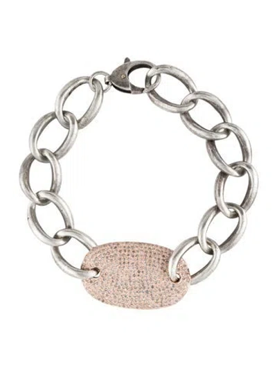 Pre-owned Sheryl Lowe Two-tone Diamond Id Link Bracelet, 7" In Multicolor