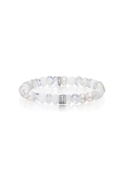 Sheryl Lowe White Mix 8mm Bead Bracelet With 3 Clustered Diamond Rondelles