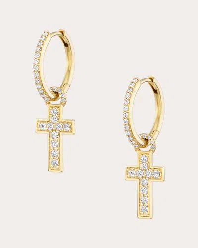 SHERYL LOWE WOMEN'S CROSS 14K GOLD DIAMOND HOOP EARRINGS
