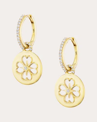 Sheryl Lowe Women's Cutout Clover 14k Gold Diamond Hoop Earrings