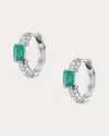 Sheryl Lowe 3 Row Huggie With Emerald Bezel Stones In Green