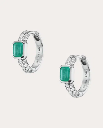 SHERYL LOWE WOMEN'S DIAMOND & EMERALD BEZEL-SET HUGGIE EARRINGS STERLING SILVER