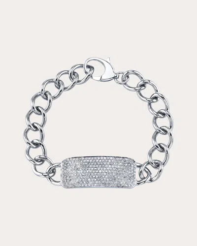 Sheryl Lowe Women's Diamond & Sterling Silver Pavé Id Curb Chain Bracelet In Metallic