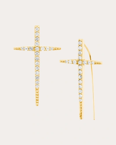 Sheryl Lowe Women's Diamond Pavé Cross Hook Drop Earrings In Gold