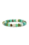 Sheryl Lowe Yg Green Mix 8mm Bead Bracelet With Scattered Diamond Donut