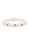 Sheryl Lowe Yg Pearl 8mm Bead Bracelet With 3 Diamond Rondelles